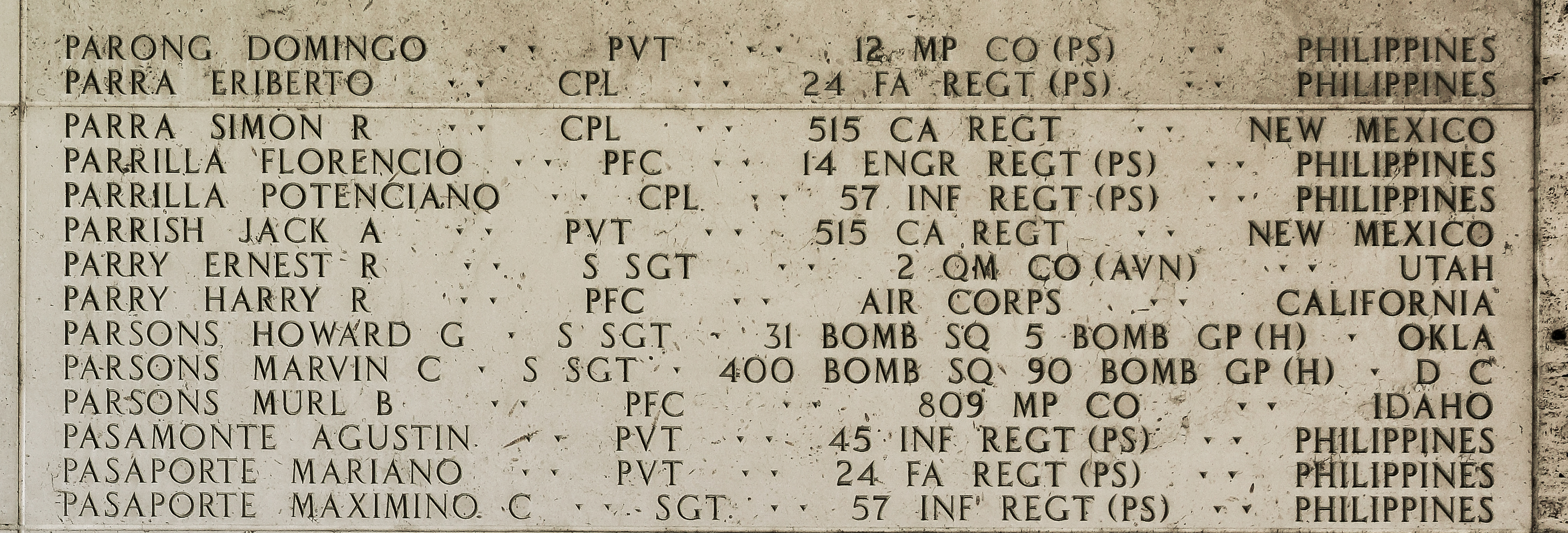 Howard G. Parsons, Staff Sergeant